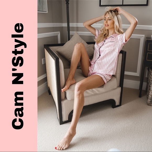 Boutique Other - New Pink Striped Satin Silk-Like PJ Set​
